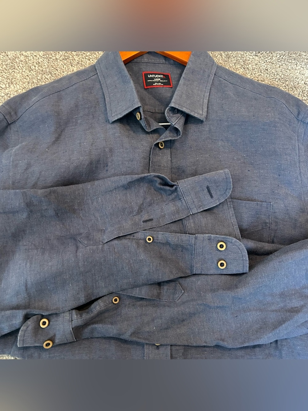 UNTUCKit 100% Linen Shirt — Men’s Large — Steel Blue 👔